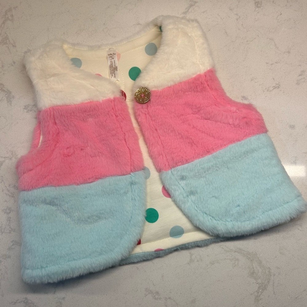 NWOT Matilda Jane Pink and Blue Fuzzy Vest Size 4